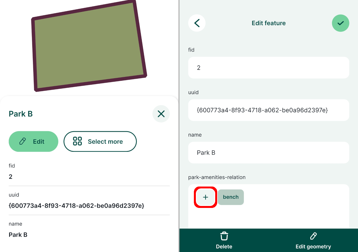 Mergin Maps mobile app relation widget Mergin Maps mobile app relation widget