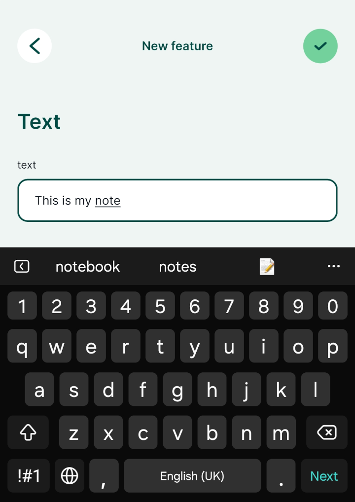 Mergin Maps mobile app text field form Mergin Maps mobile app text field form