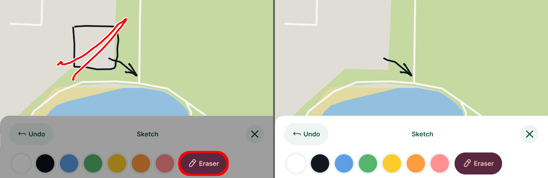 Erase map sketches in Mergin Maps mobile app