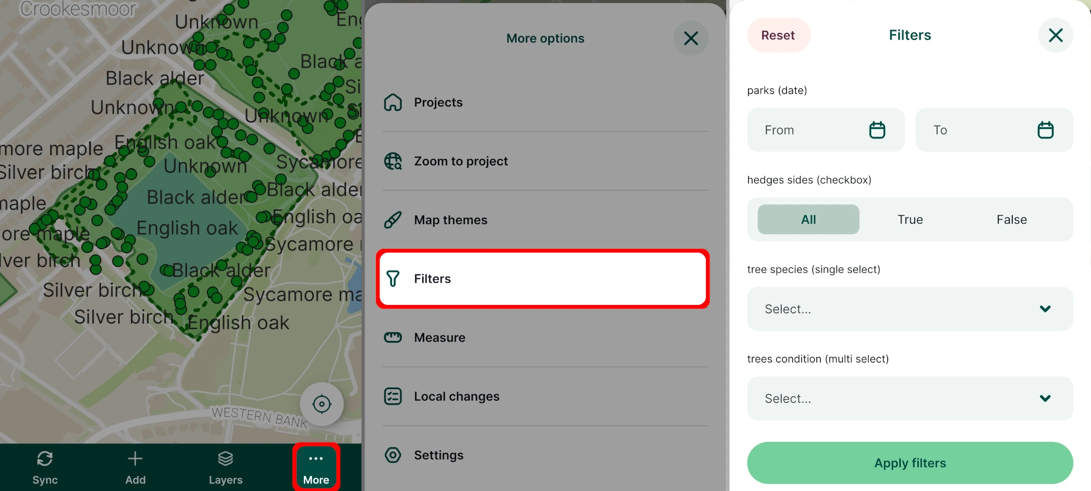 Filtering button in Mergin Maps mobile app