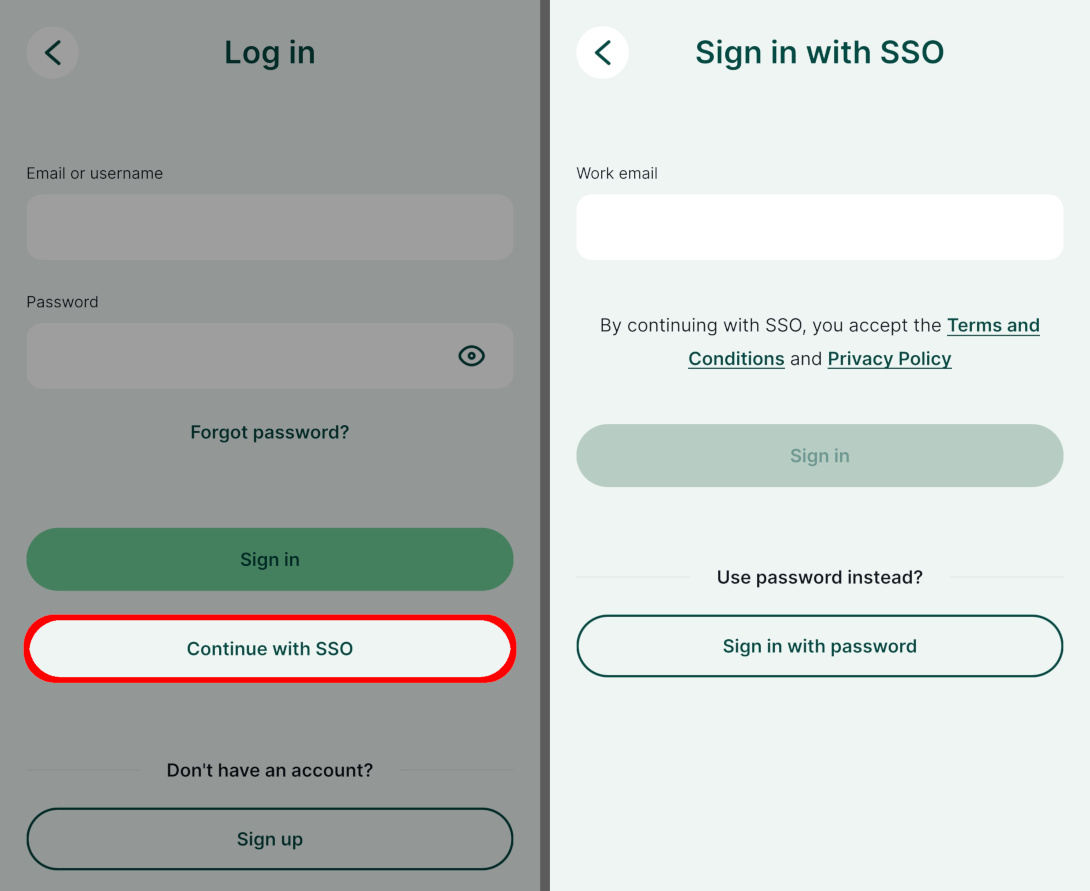 Mergin Maps mobile app single sign-on