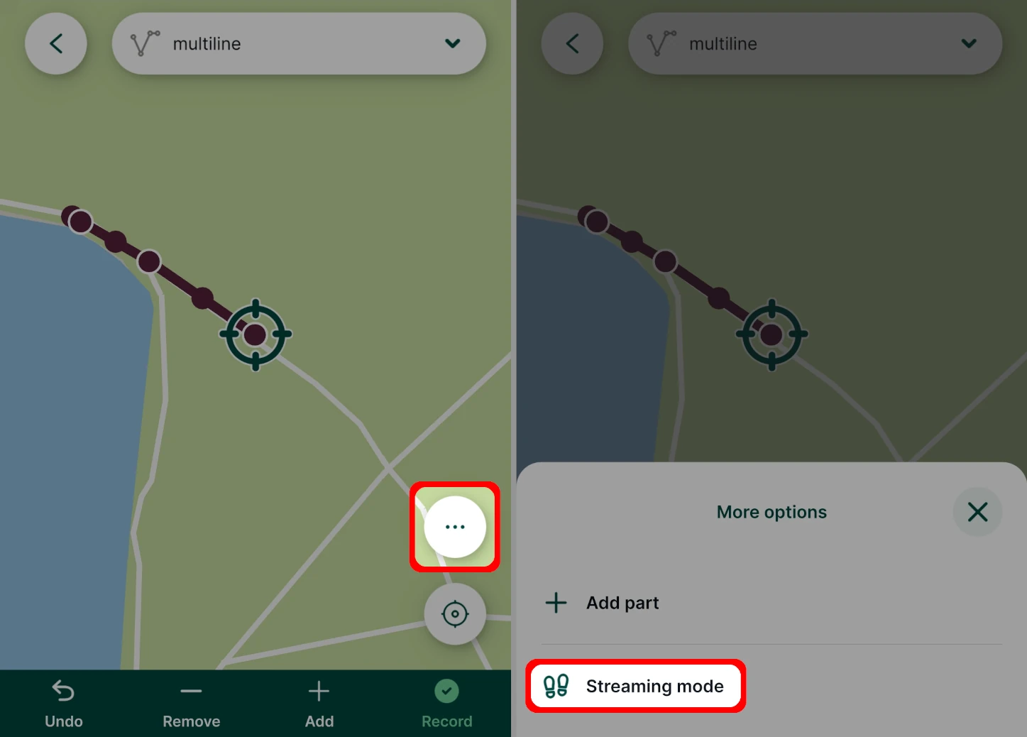 Mergin Maps mobile app start streaming mode
