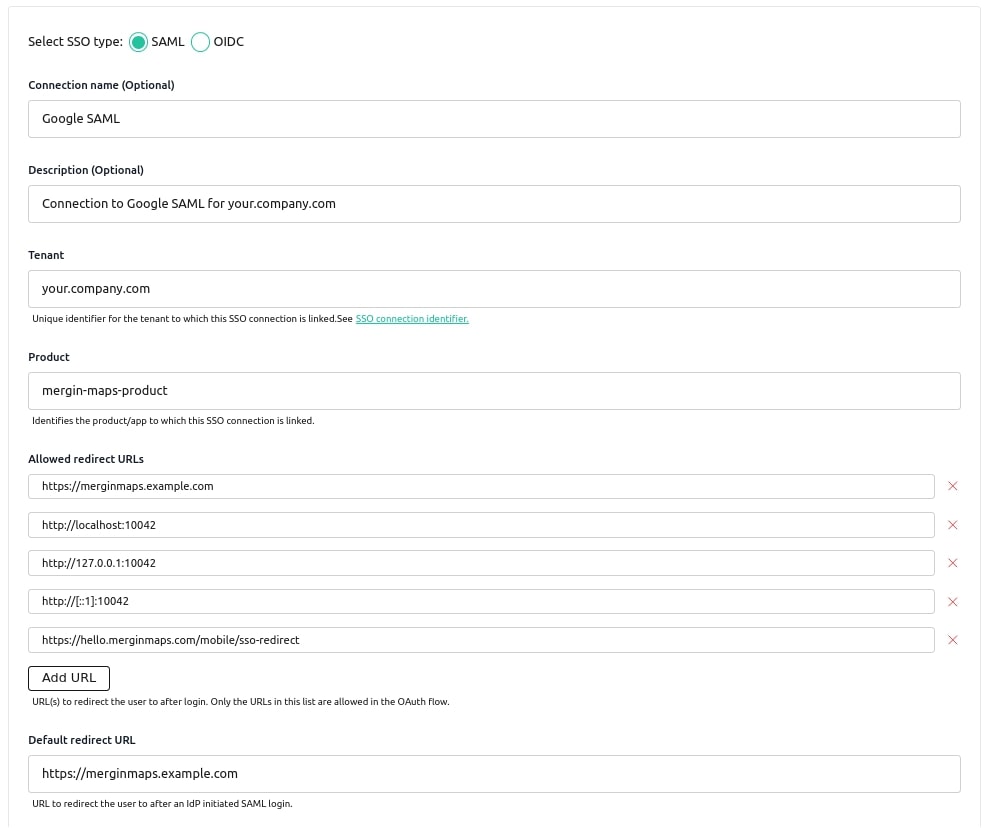 SSO connection setup