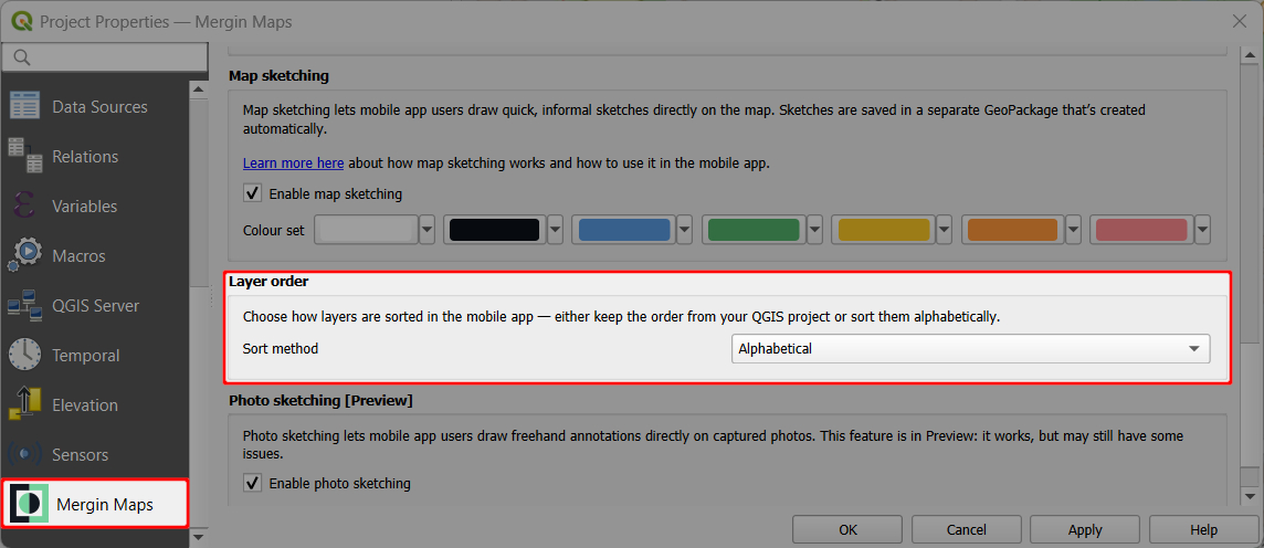 Layer order setup in QGIS Mergin Maps project