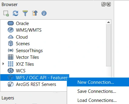 QGIS Browser Panel New WFS connection
