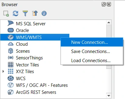 QGIS Browser Panel New WMS/WMTS connection