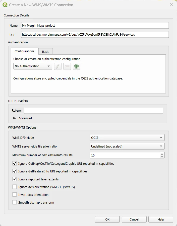 QGIS New WMS/WMTS connection