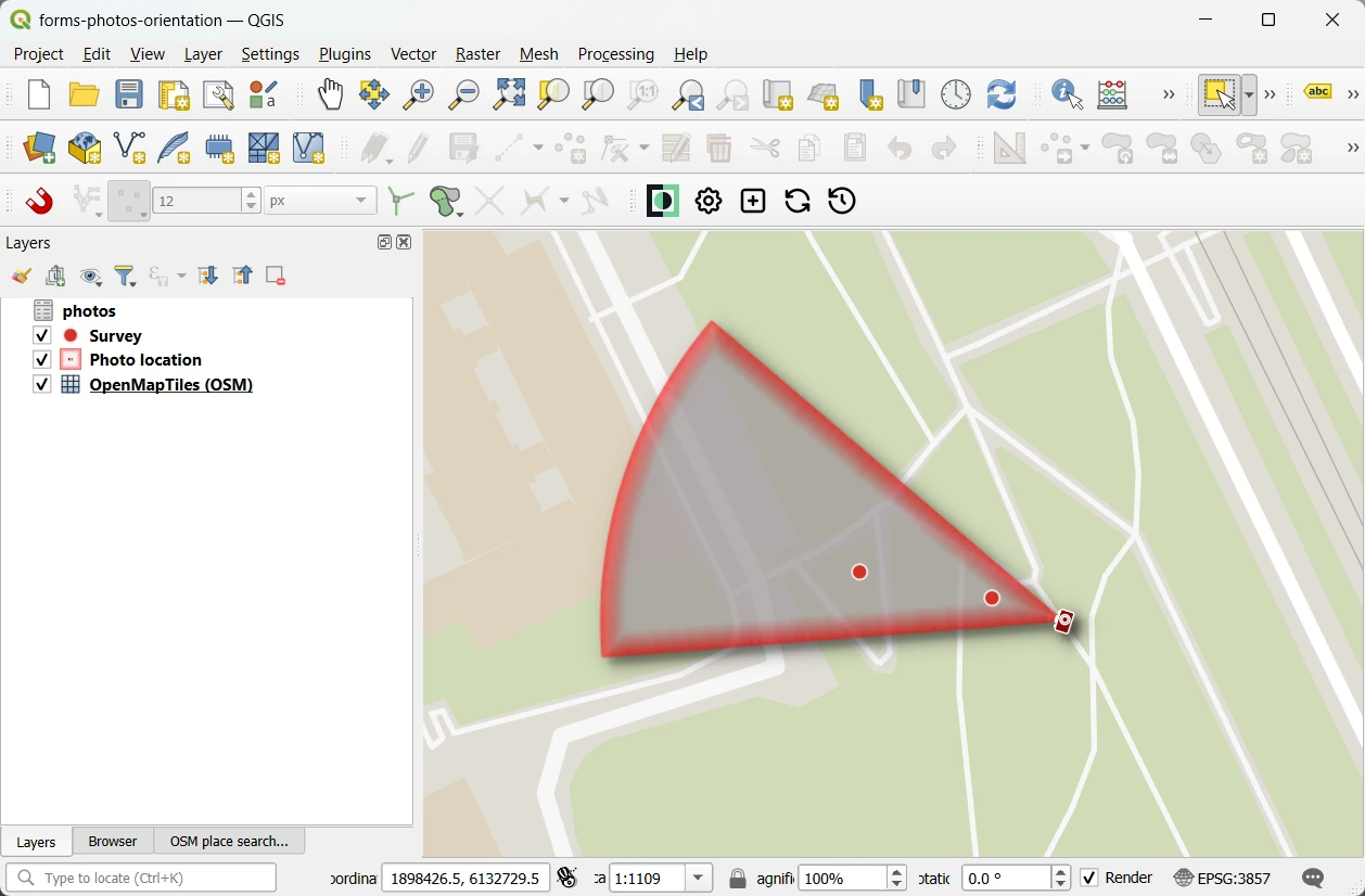 QGIS display photo direction QGIS display photo direction