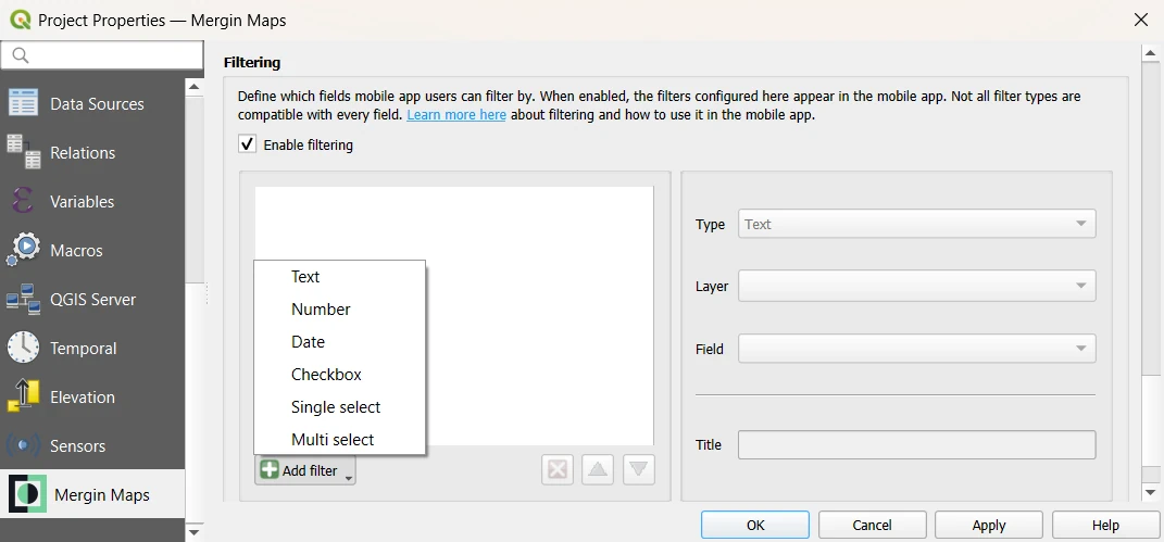 QGIS filter types