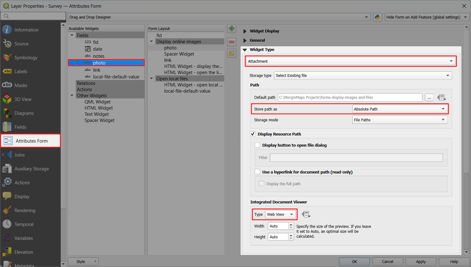 QGIS Attachment widget setup for online images preview
