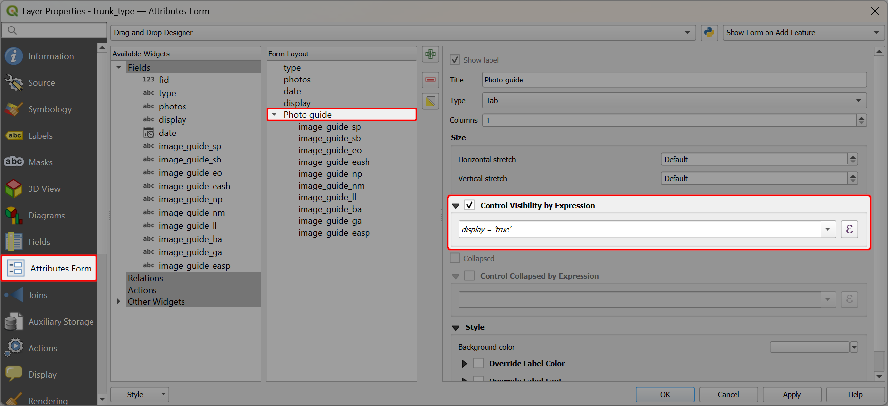 Attributes form conditional visibility