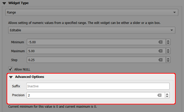 QGIS decimal number editable range field form