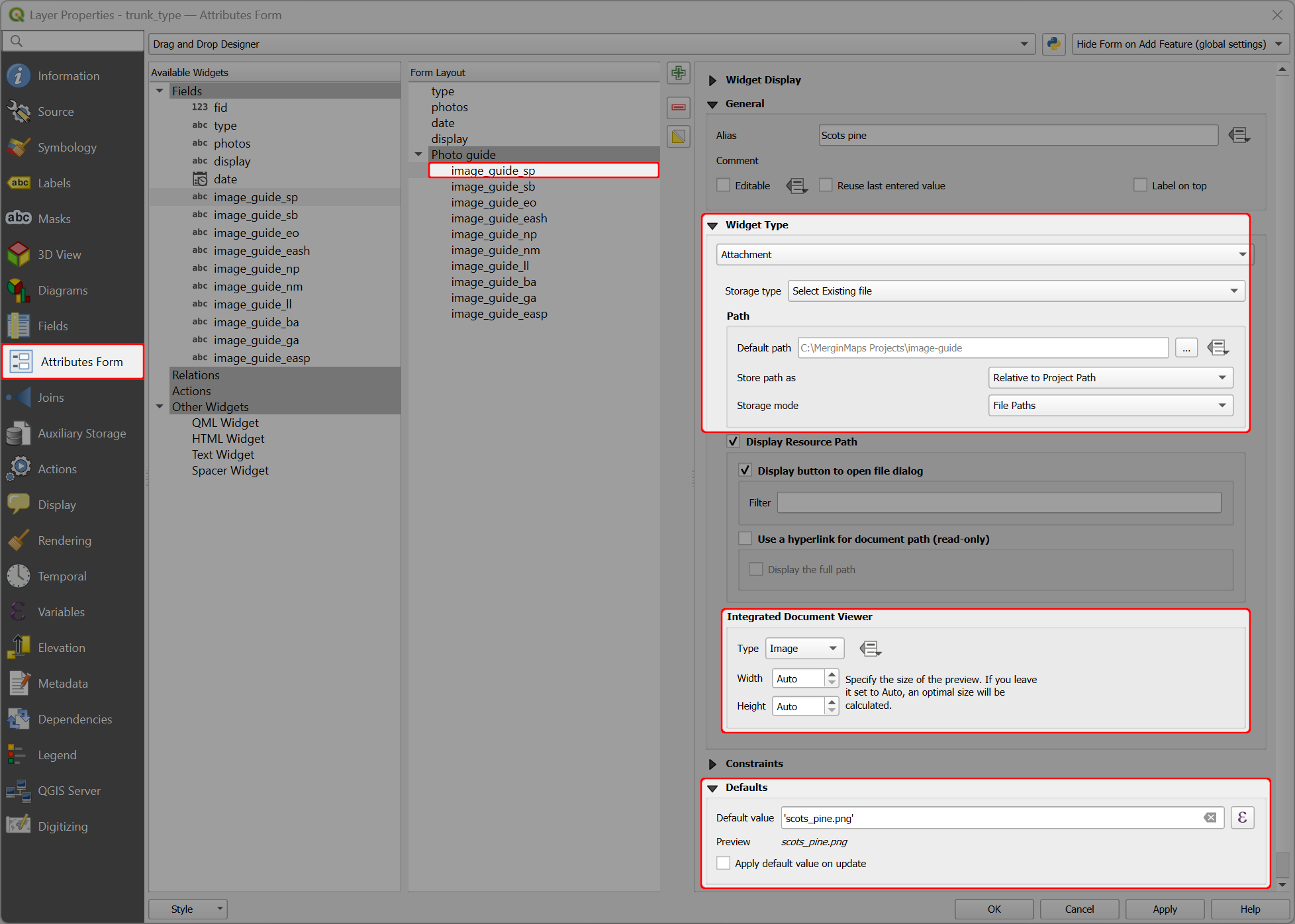 Image guide items setup - Attachment widget