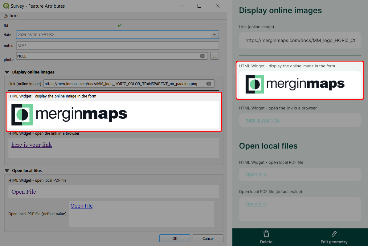 HTML widget in QGIS and in Mergin Maps mobile app HTML widget in QGIS and in Mergin Maps mobile app