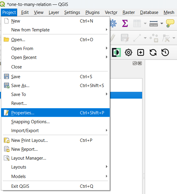 QGIS menu Project properties QGIS menu Project properties