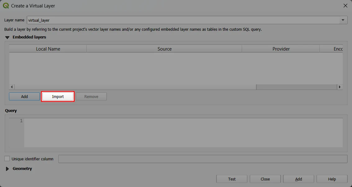QGIS New virtual layer QGIS New virtual layer