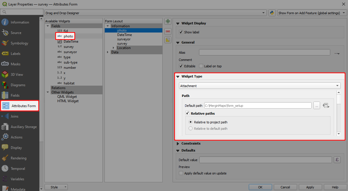 QGIS photo attachment widget form QGIS photo attachment widget form