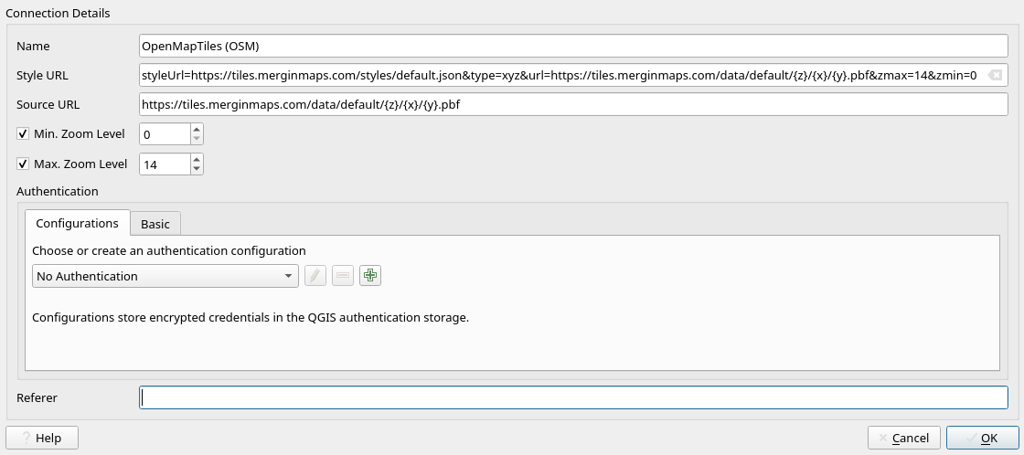 QGIS XYZ vector tile connection