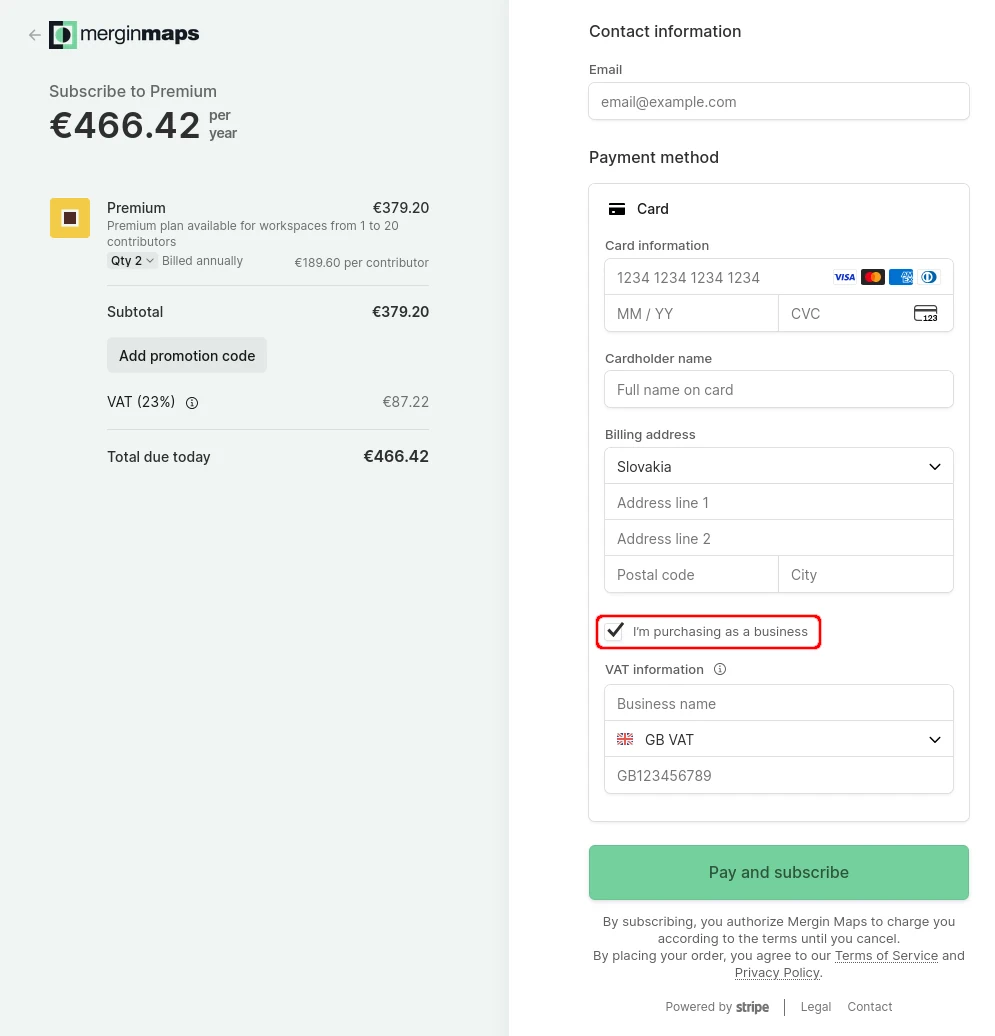 Subscription checkout