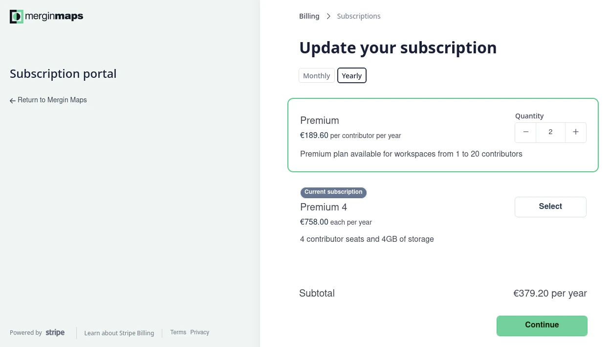 Changing Mergin Maps subscription plan