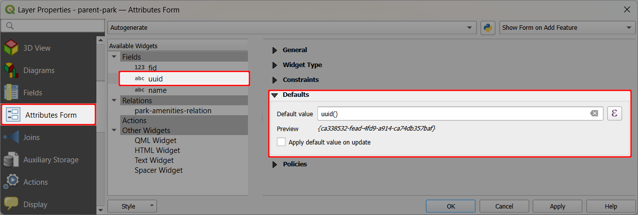UUID as default value in Attributes Form UUID as default value in Attributes Form