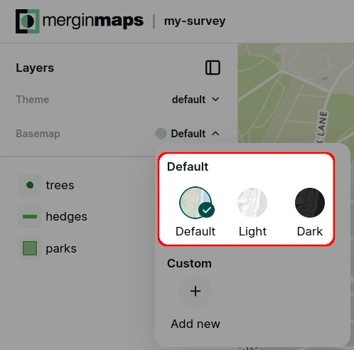Mergin Maps Webmaps background maps