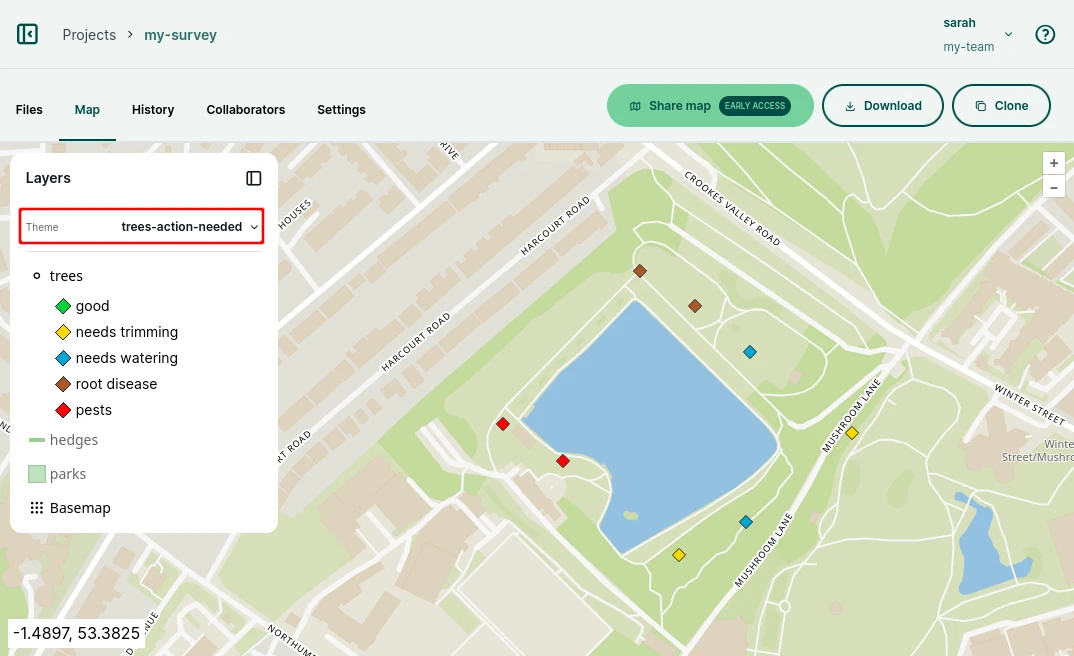 Mergin Maps webmaps toggle layer visibility