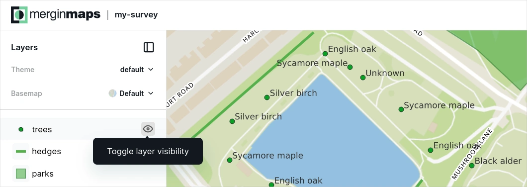 Mergin Maps webmaps toggle layer visibility